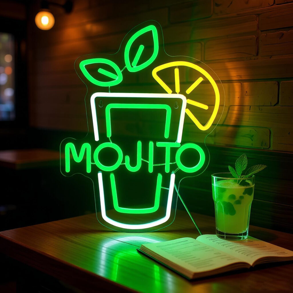 custom mojito cocktail neon sign bar wall art led light for pub, man cave, home bar, restaurant aesthetic decor gift 2