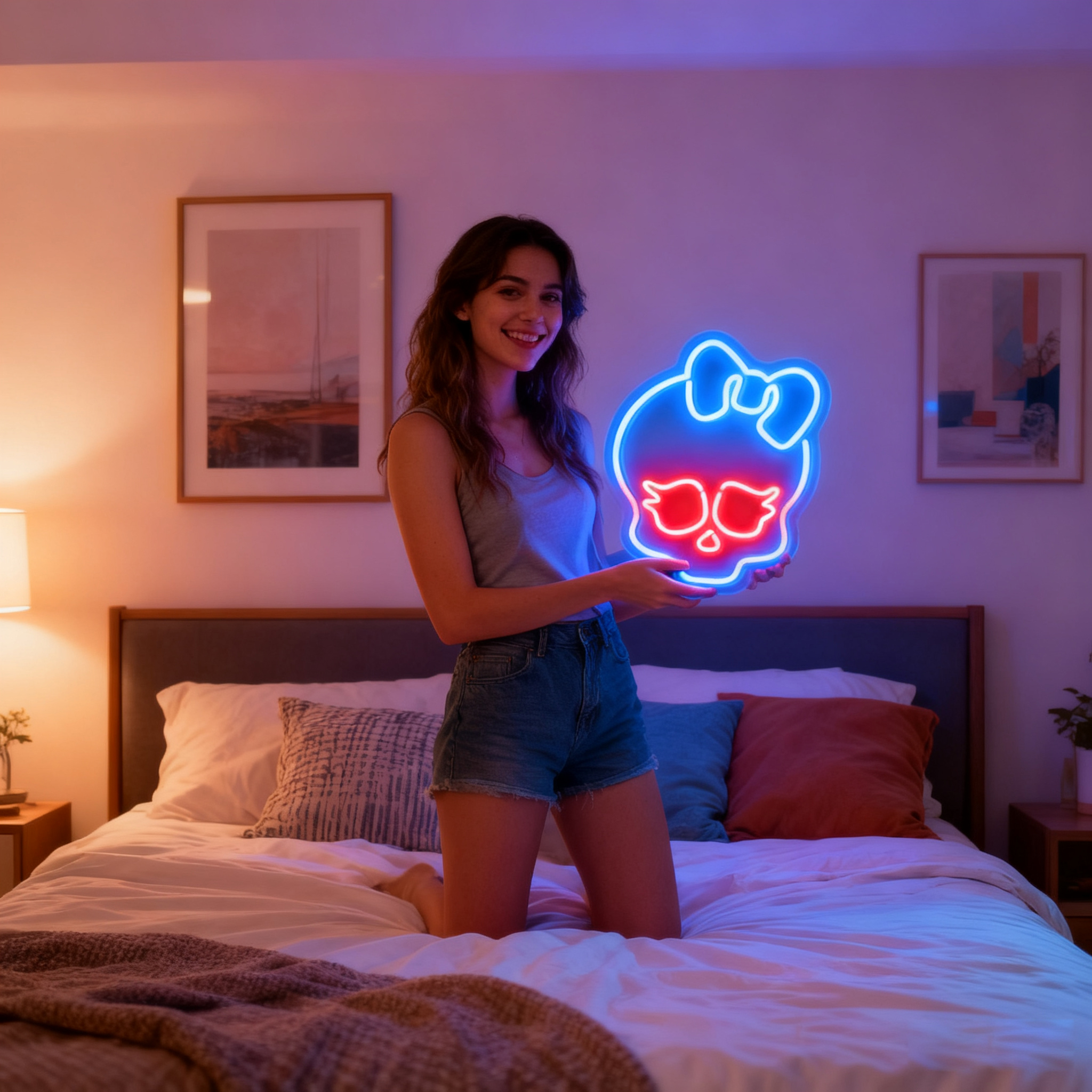 cute skull bowknot neon sign 15