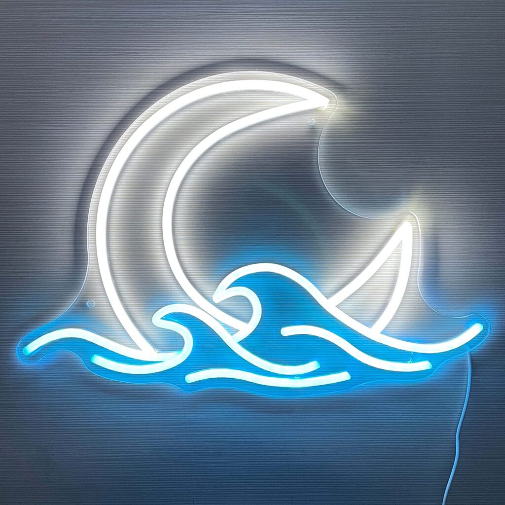 moon & waves led neon sign