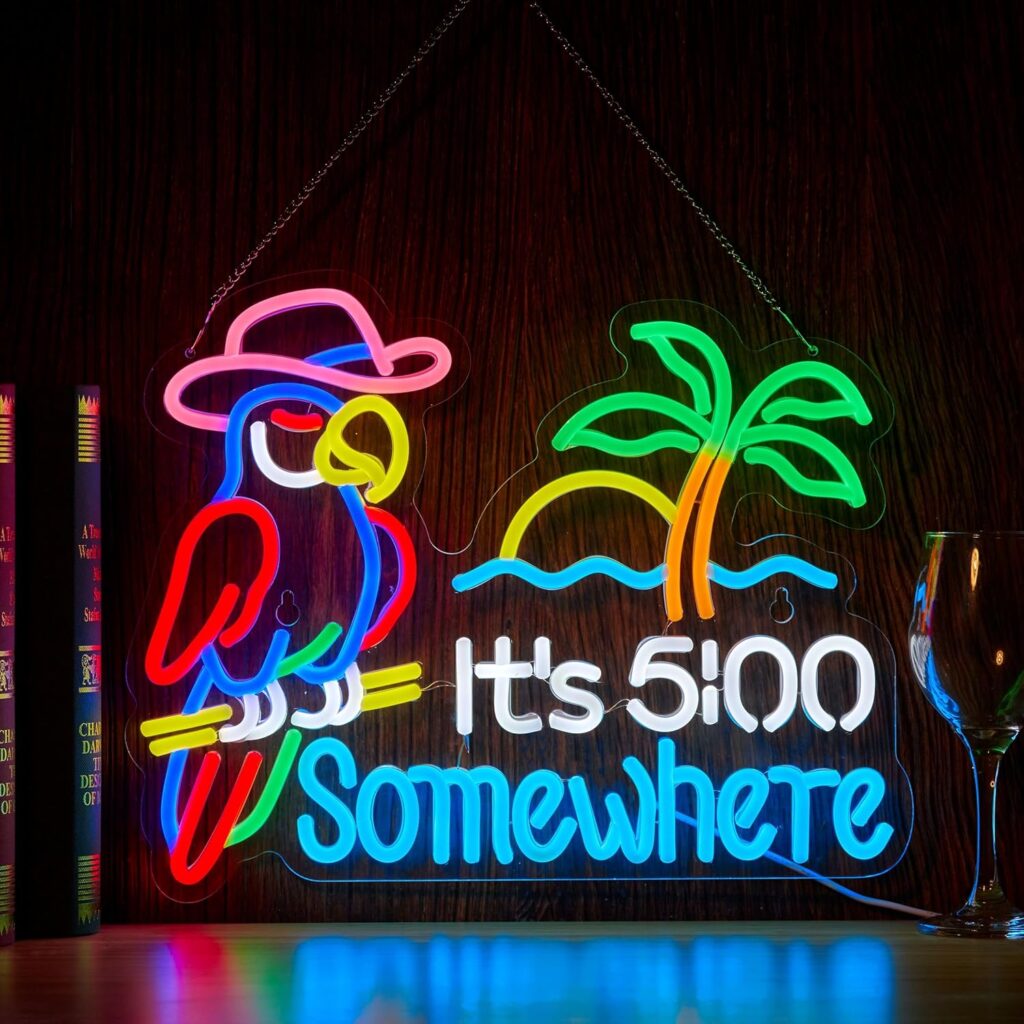 "it's 5:00 somewhere" led neon sign for bar wall decor – cocktail hour light