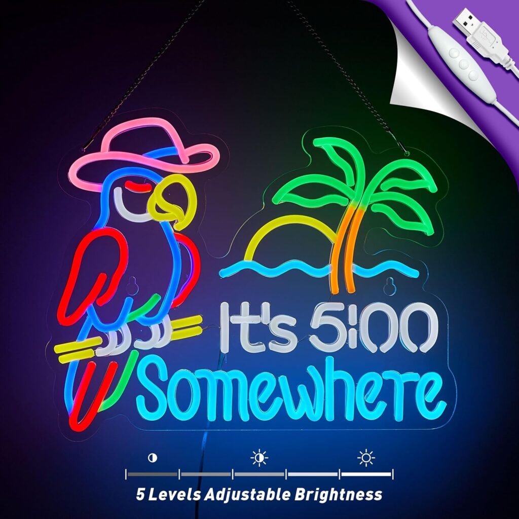 "it's 5:00 somewhere" led neon sign for bar wall decor – cocktail hour light
