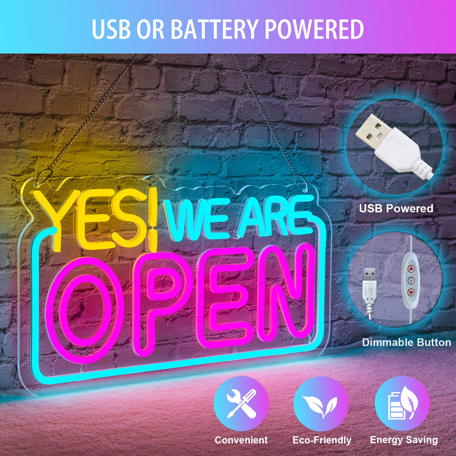 "YES! WE ARE OPEN" LED Neon Open Sign