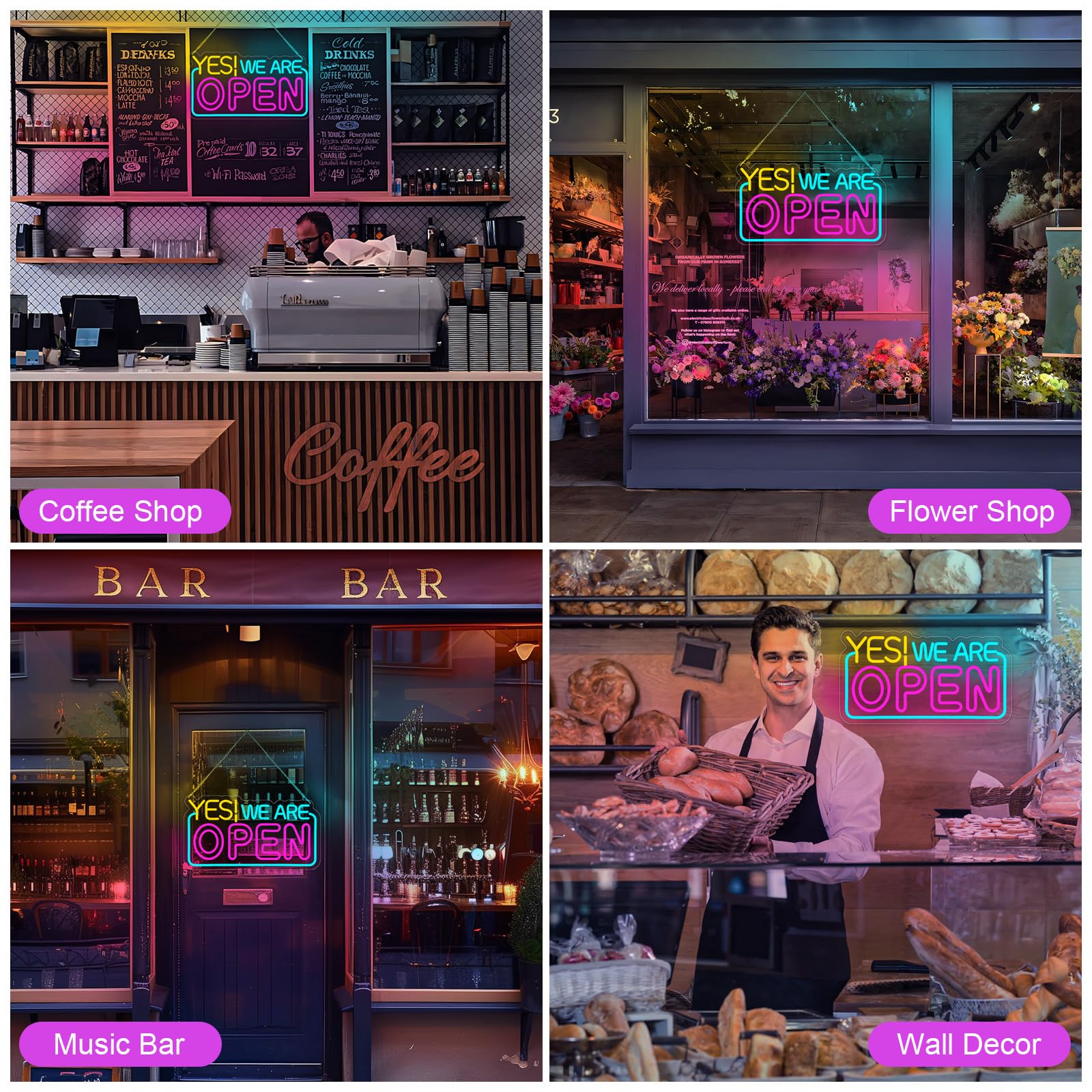 "YES! WE ARE OPEN" LED Neon Open Sign